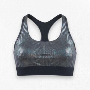 Zyia Active Disco Luxe Sports Bra Black Silver Racerback Size Small Metallic Bra